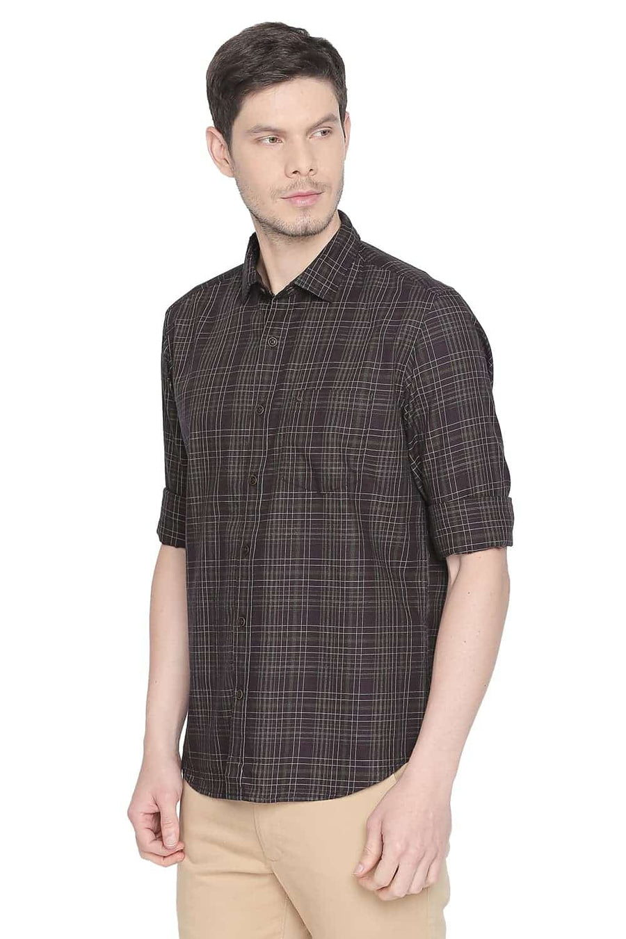 BASICS SLIM FIT RUBY WINE CHECKS SHIRT