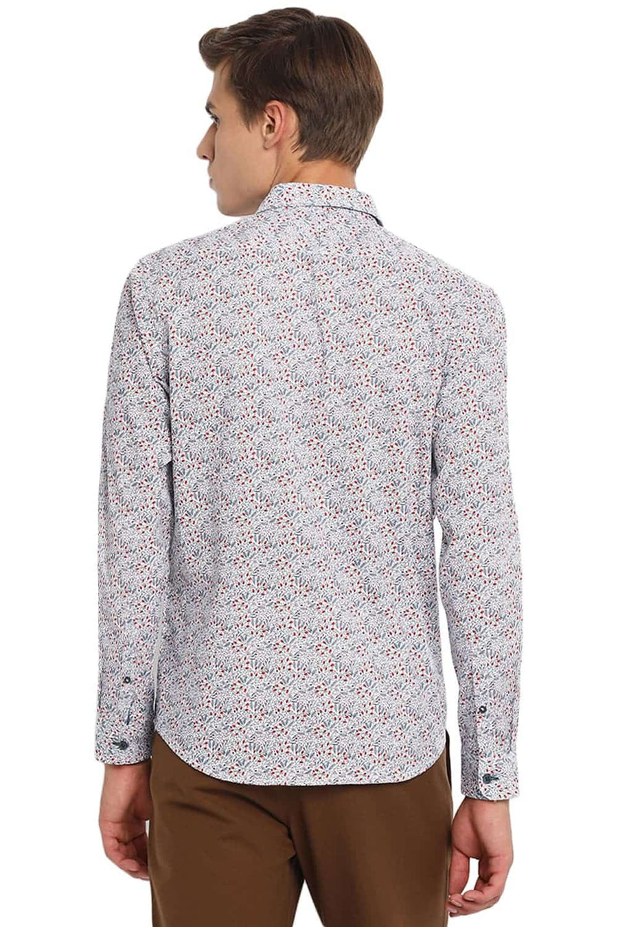 BASICS SLIM FIT SNOW WHITE PRINTED SHIRT