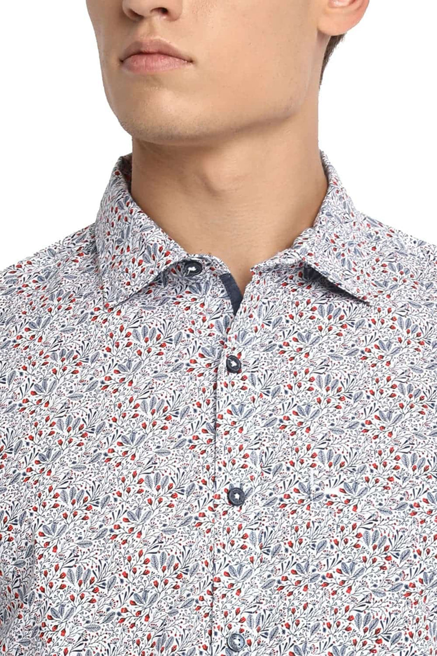 BASICS SLIM FIT SNOW WHITE PRINTED SHIRT