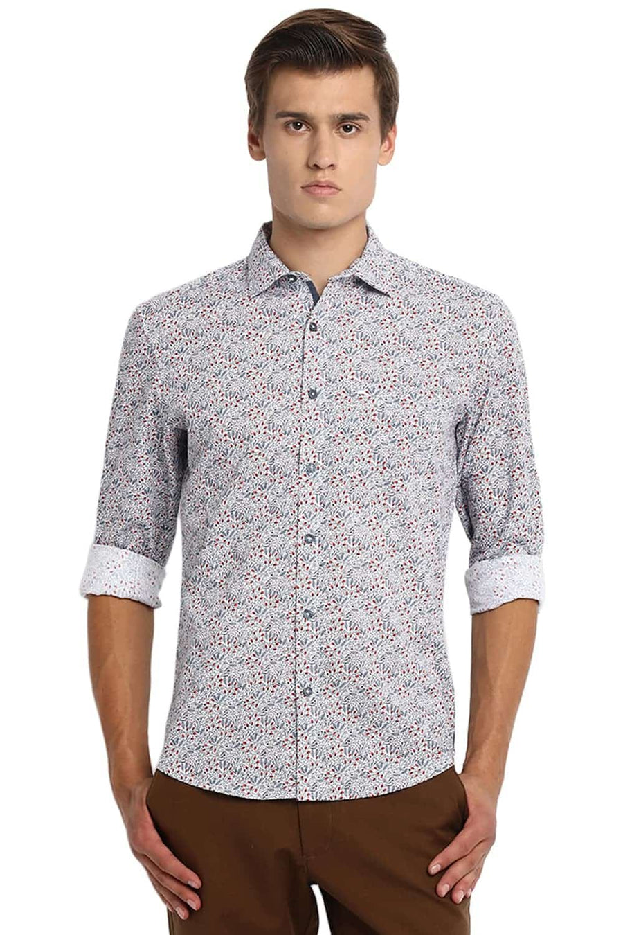 BASICS SLIM FIT SNOW WHITE PRINTED SHIRT