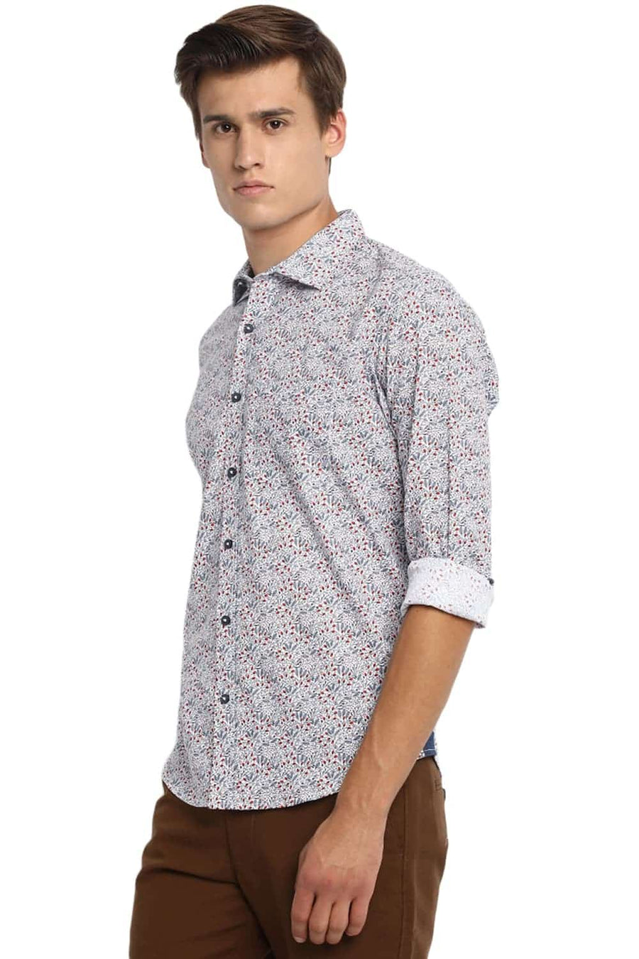 BASICS SLIM FIT SNOW WHITE PRINTED SHIRT