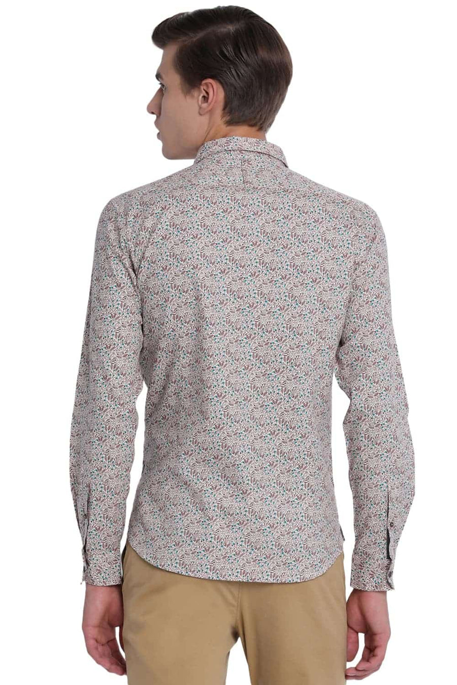 BASICS SLIM FIT SMOKE BEIGE PRINTED SHIRT