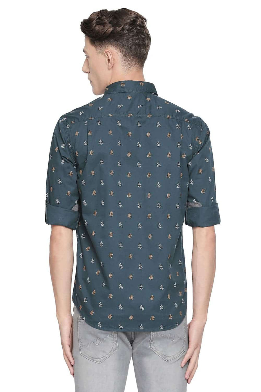 BASICS SLIM FIT SHADED GREEN PRINTED SHIRT