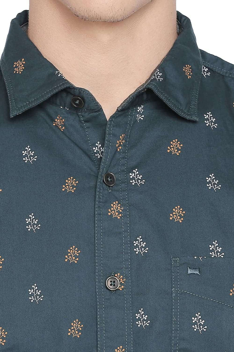 BASICS SLIM FIT SHADED GREEN PRINTED SHIRT