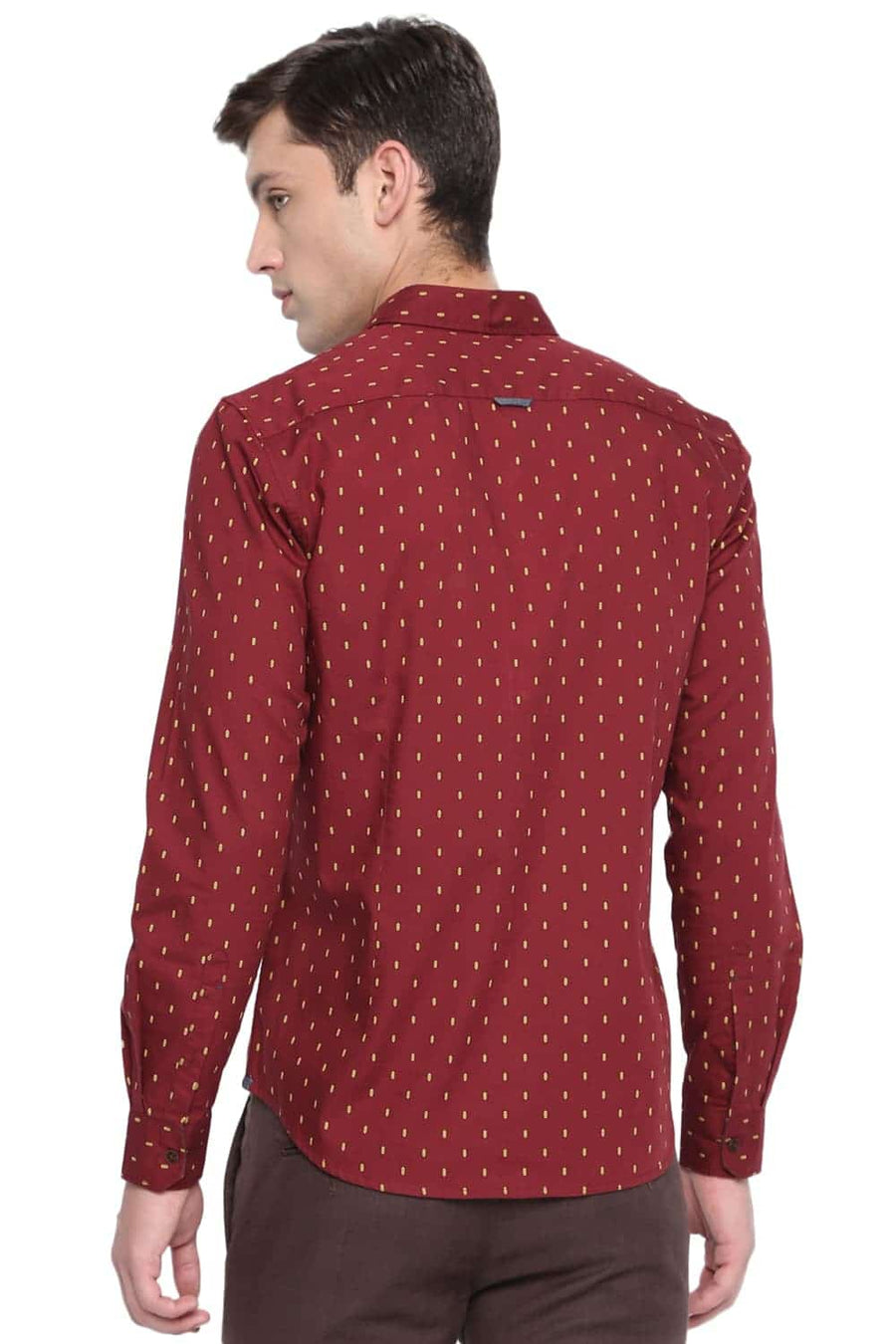 BASICS SLIM FIT TIBETAN RED PRINTED SHIRT