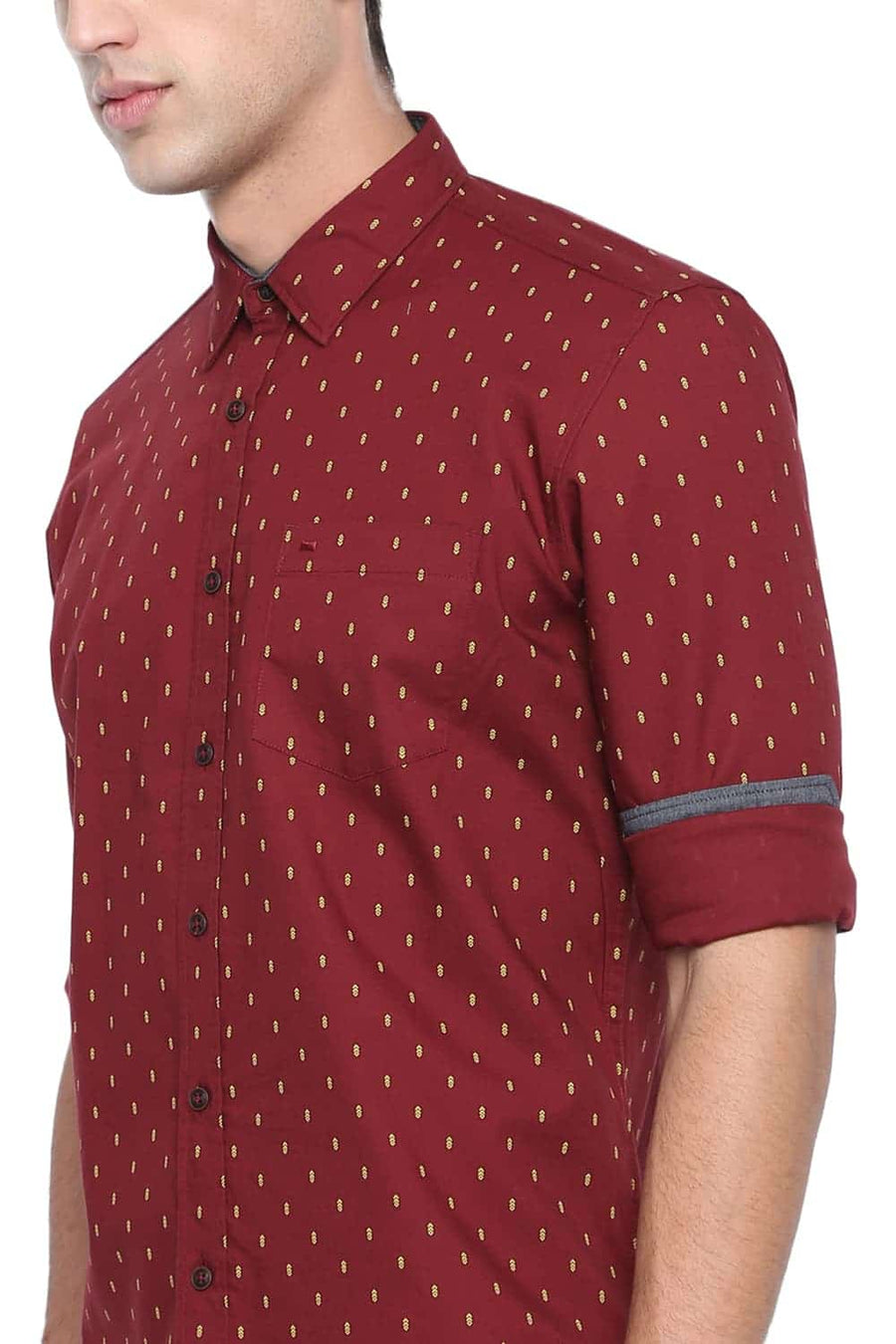 BASICS SLIM FIT TIBETAN RED PRINTED SHIRT