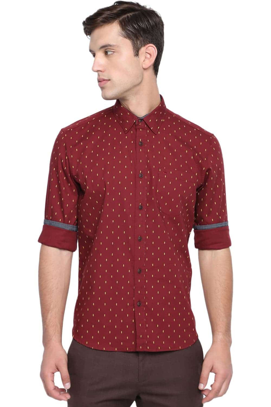 BASICS SLIM FIT TIBETAN RED PRINTED SHIRT