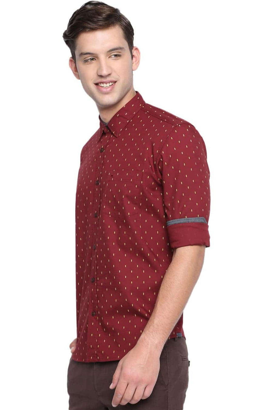 BASICS SLIM FIT TIBETAN RED PRINTED SHIRT