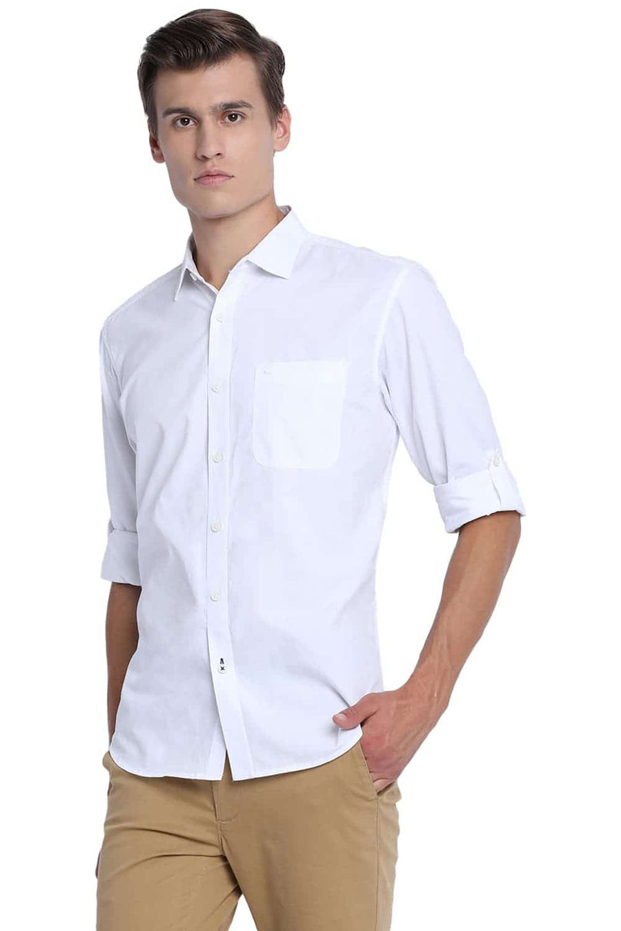 BASICS SLIM FIT CLOUD WHITE TWILL SHIRT