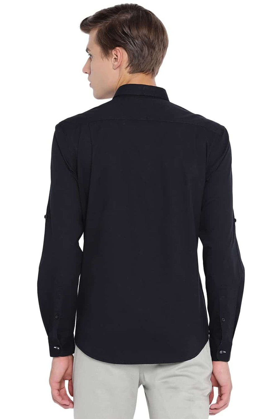BASICS SLIM FIT METEORITE BLACK TWILL SHIRT