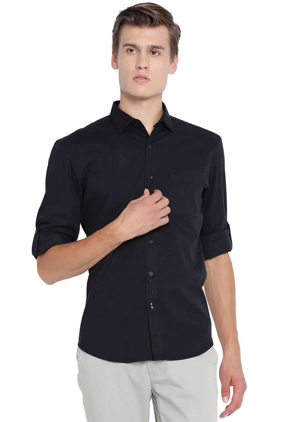 BASICS SLIM FIT METEORITE BLACK TWILL SHIRT