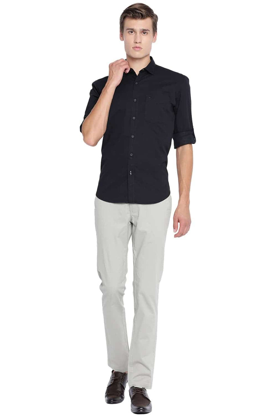 BASICS SLIM FIT METEORITE BLACK TWILL SHIRT
