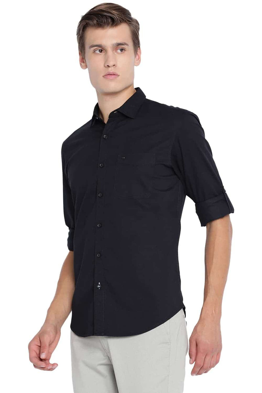 BASICS SLIM FIT METEORITE BLACK TWILL SHIRT