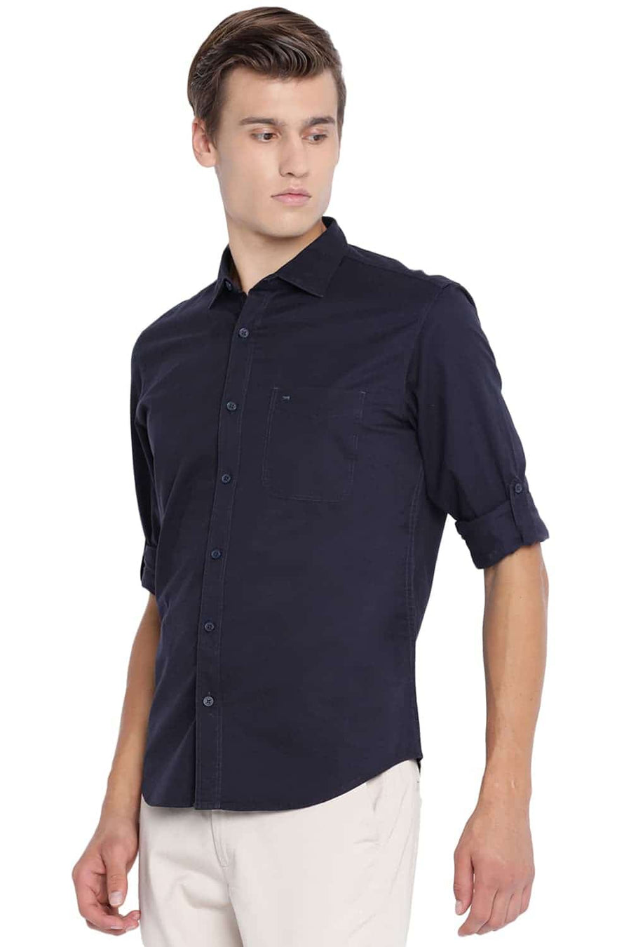 BASICS SLIM FIT CARBON NAVY TWILL SHIRT