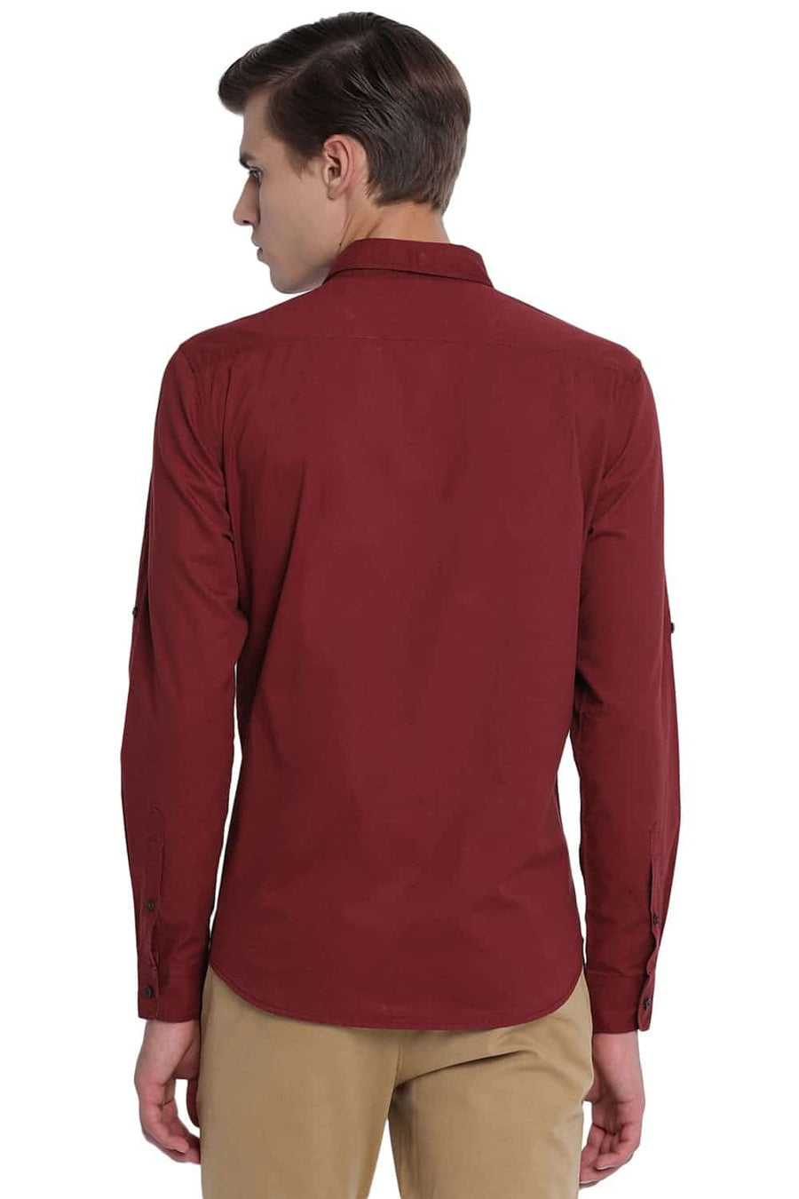 BASICS SLIM FIT CABERNET RED TWILL SHIRT