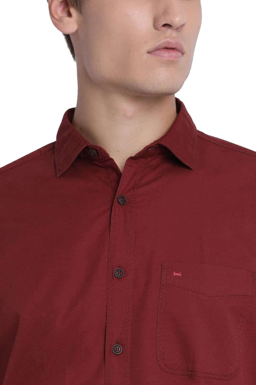 BASICS SLIM FIT CABERNET RED TWILL SHIRT