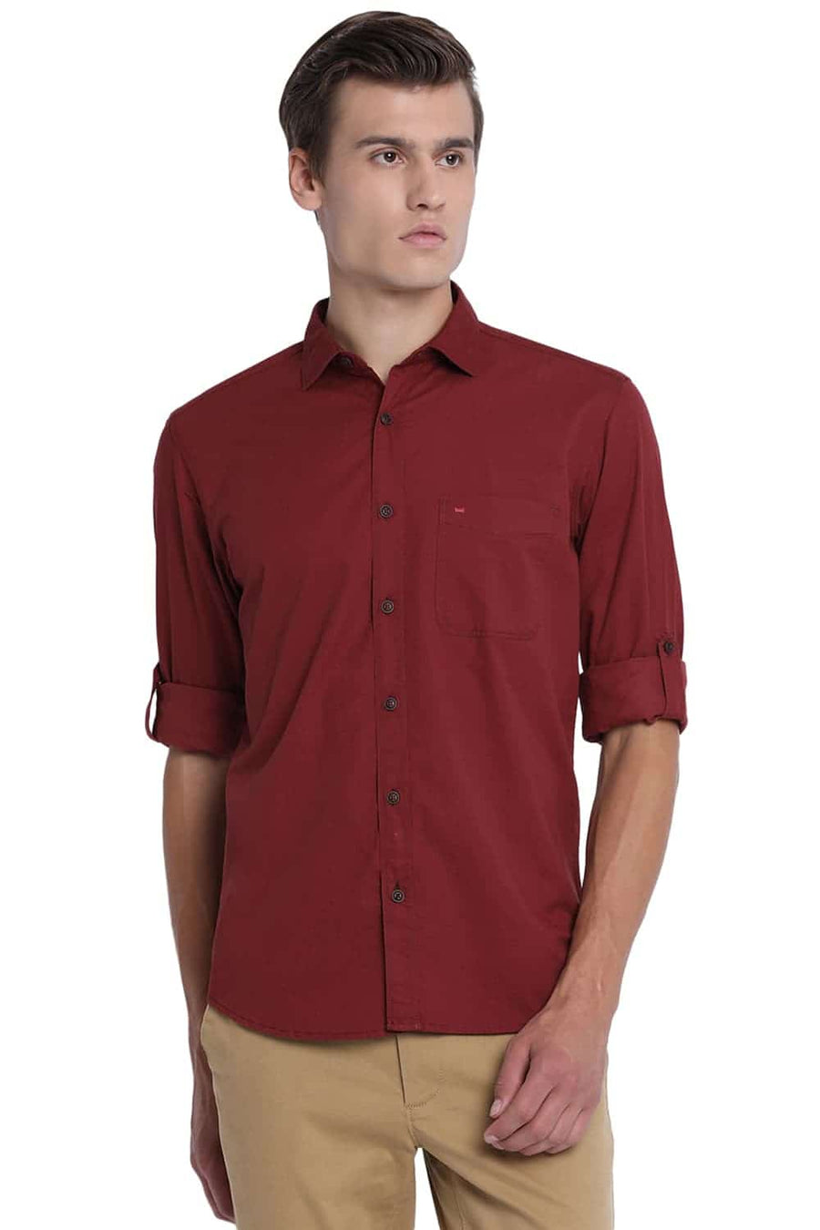 BASICS SLIM FIT CABERNET RED TWILL SHIRT