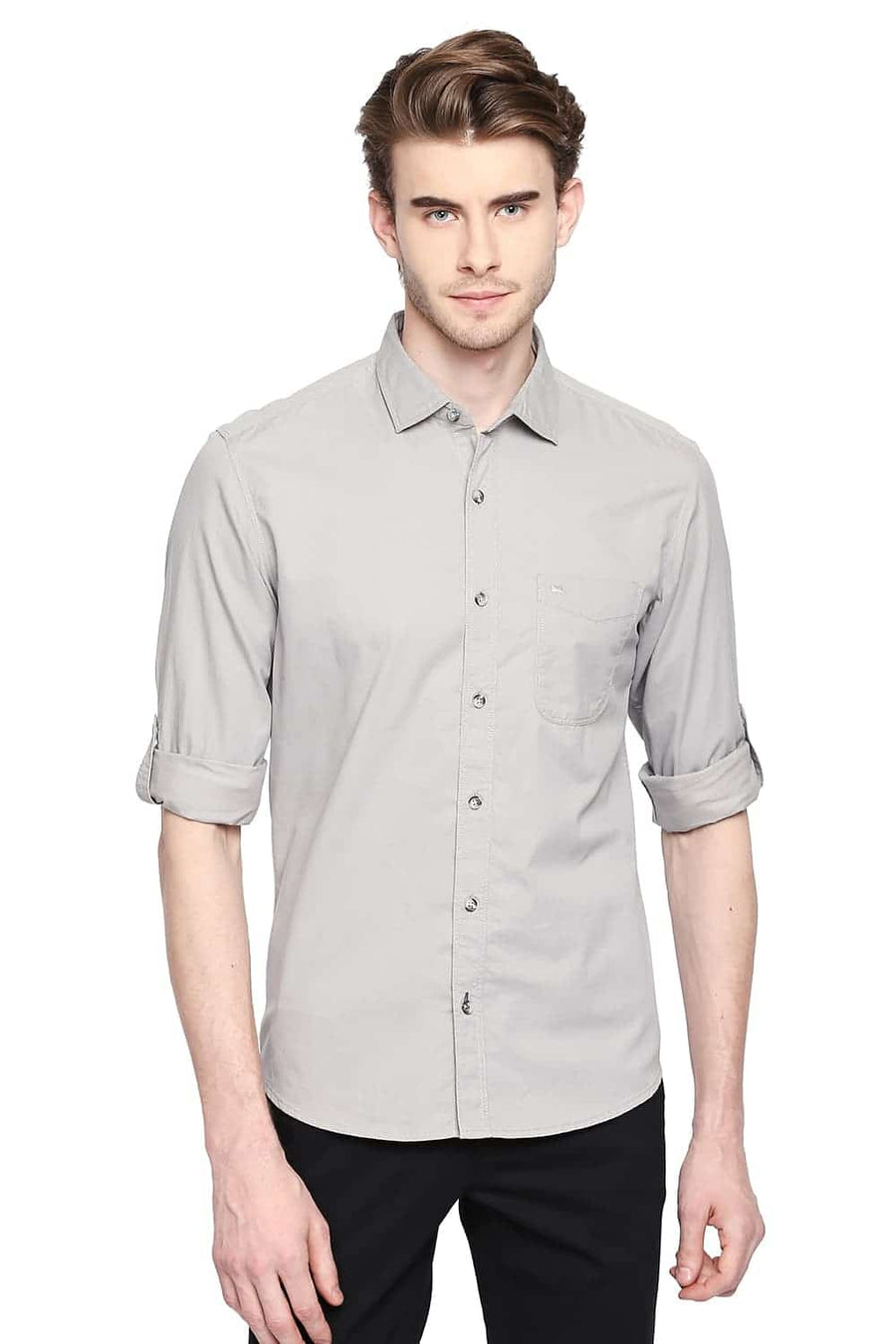 BASICS SLIM FIT FLINT GREY TWILL SHIRT