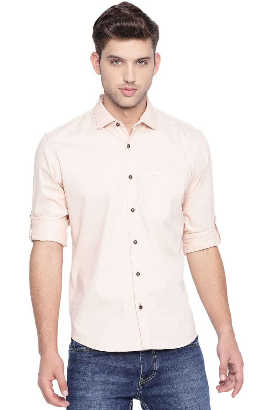 BASICS SLIM FIT MELLOW ORANGE TWILL SHIRT