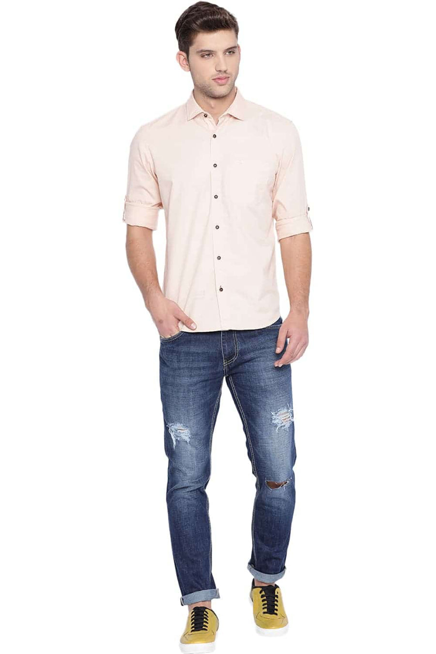 BASICS SLIM FIT MELLOW ORANGE TWILL SHIRT