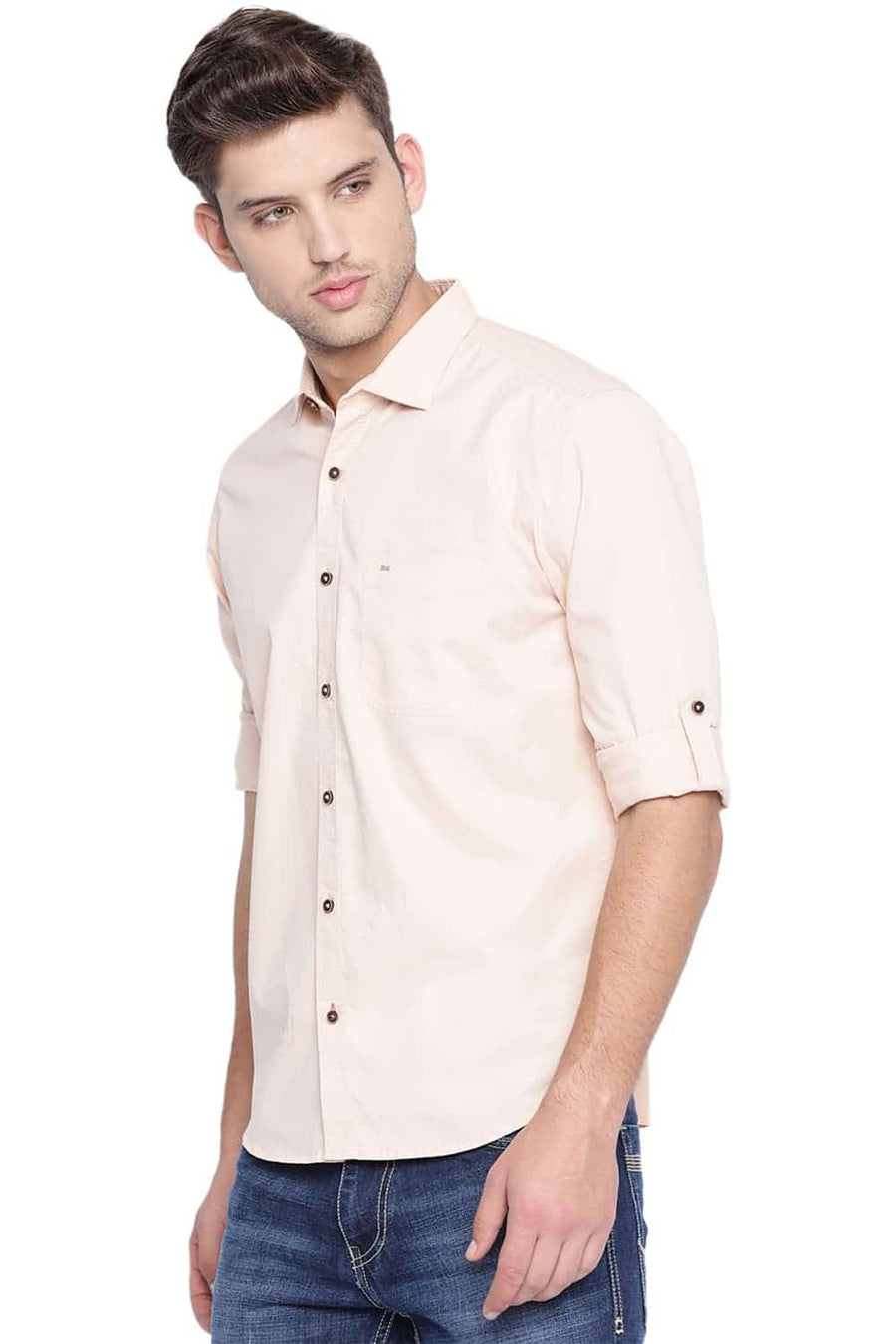 BASICS SLIM FIT MELLOW ORANGE TWILL SHIRT