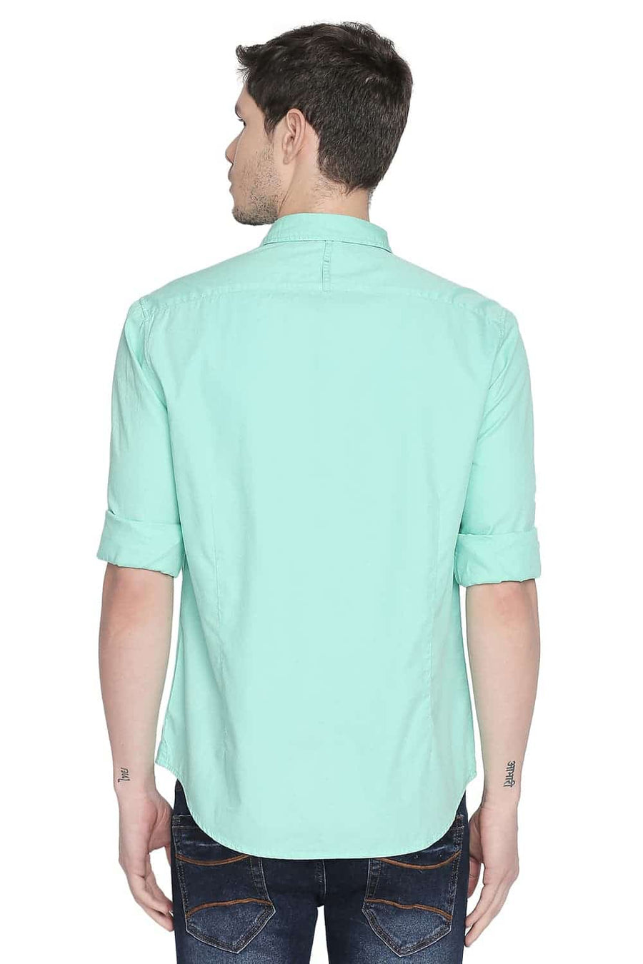 BASICS SLIM FIT OPAL GREEN STRUCTURE SHIRT