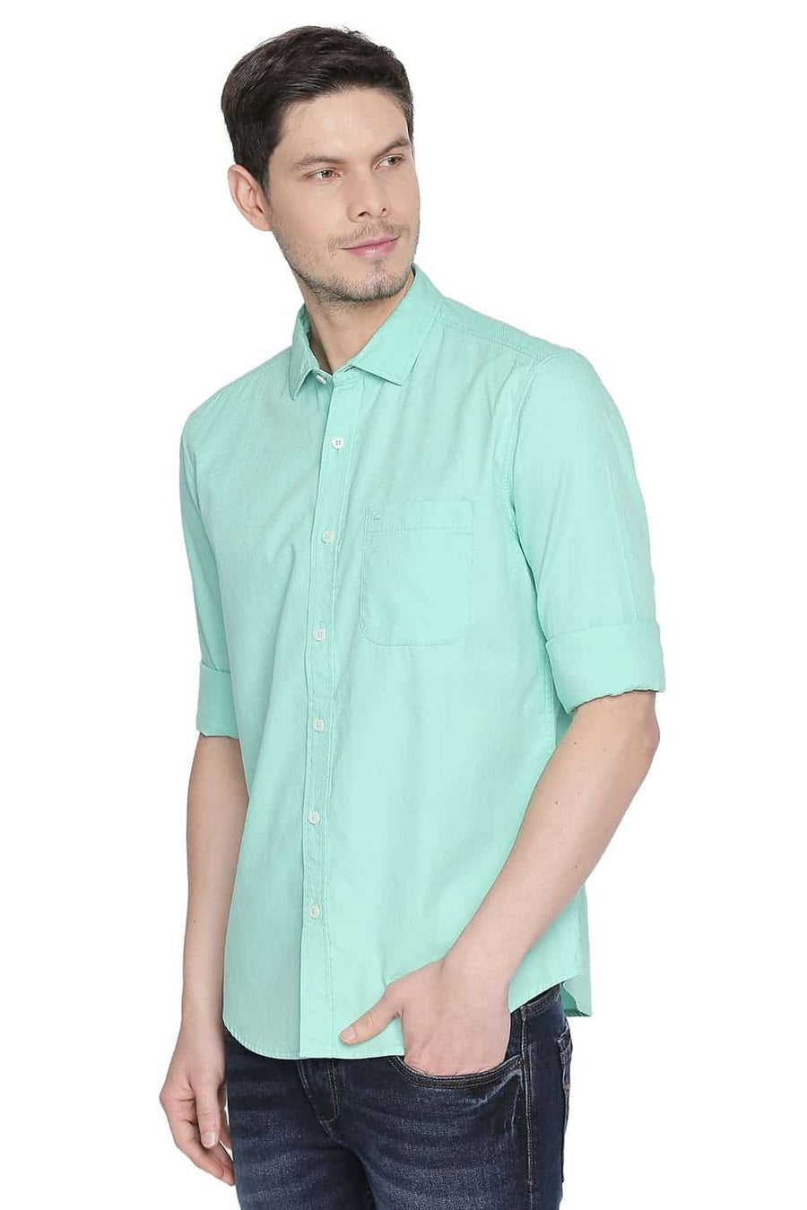 BASICS SLIM FIT OPAL GREEN STRUCTURE SHIRT