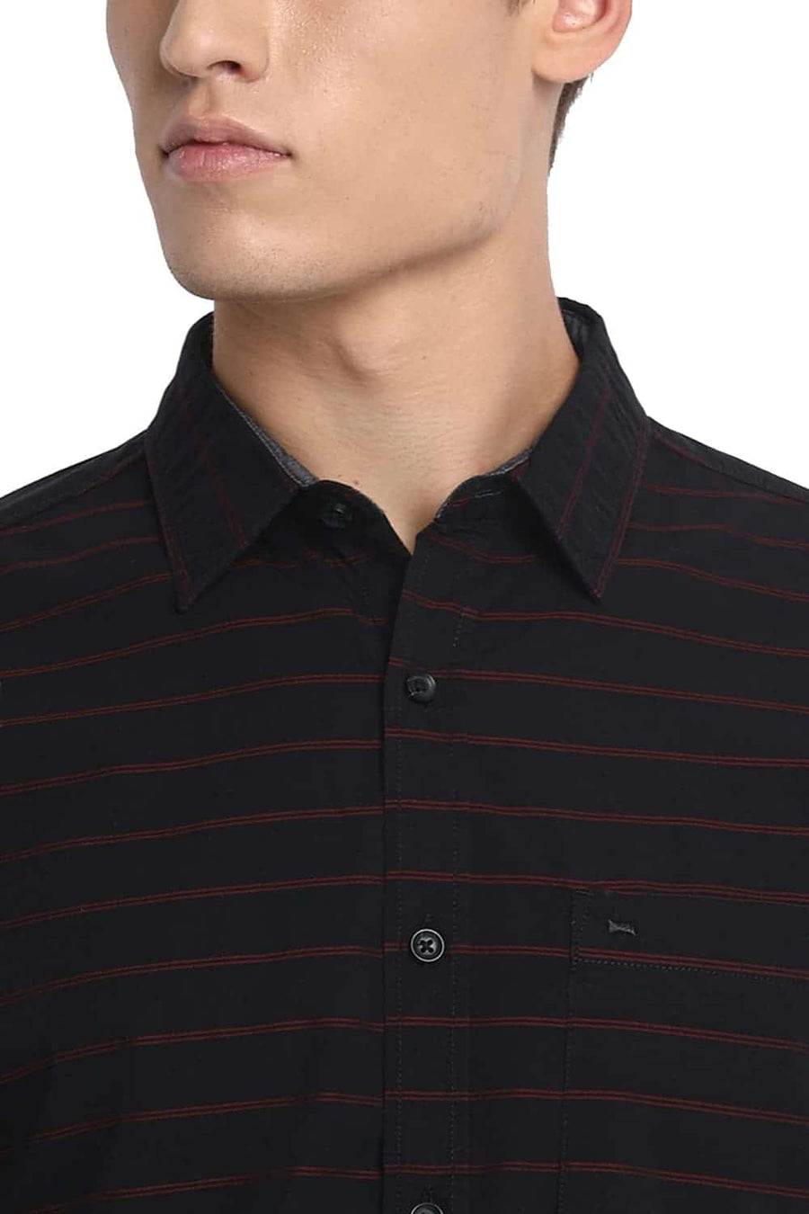 BASICS SLIM FIT CRIMSON RED WEFT STRIPES SHIRT