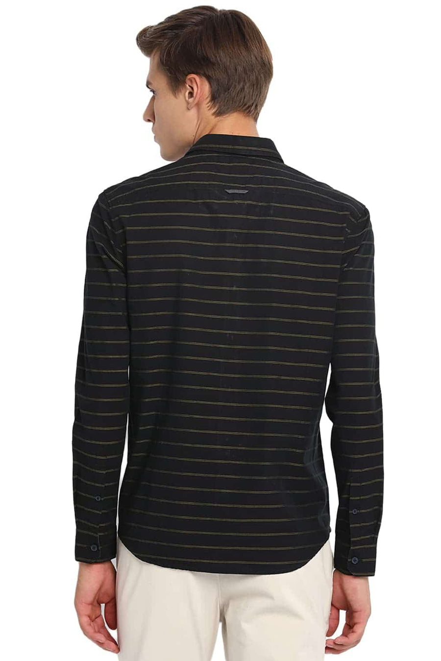 BASICS SLIM FIT LEMON YELLOW WEFT STRIPES SHIRT