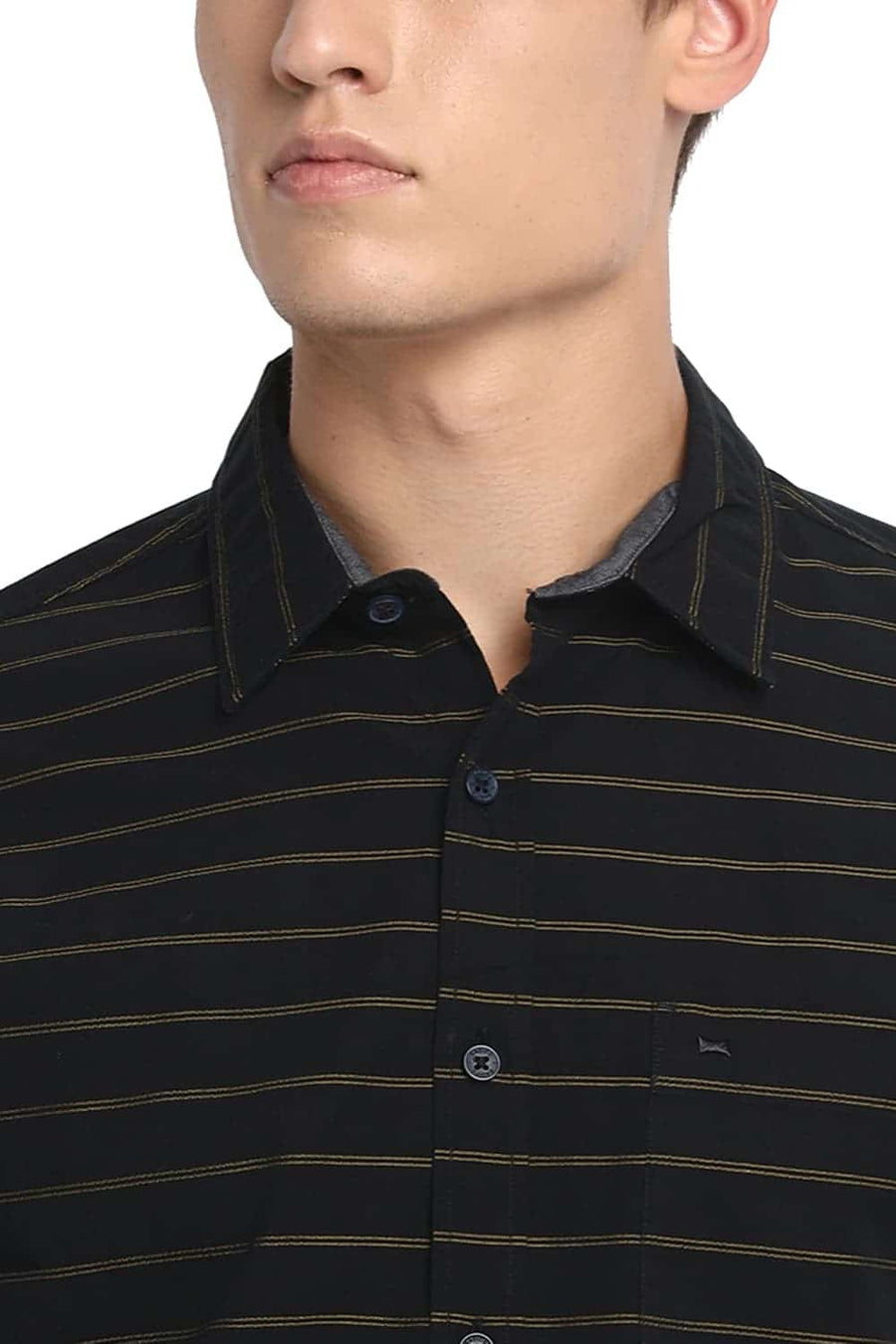 BASICS SLIM FIT LEMON YELLOW WEFT STRIPES SHIRT