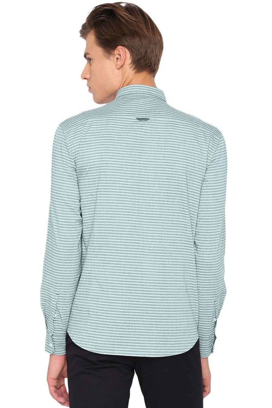 BASICS SLIM FIT MIST GREEN WEFT STRIPED SHIRT