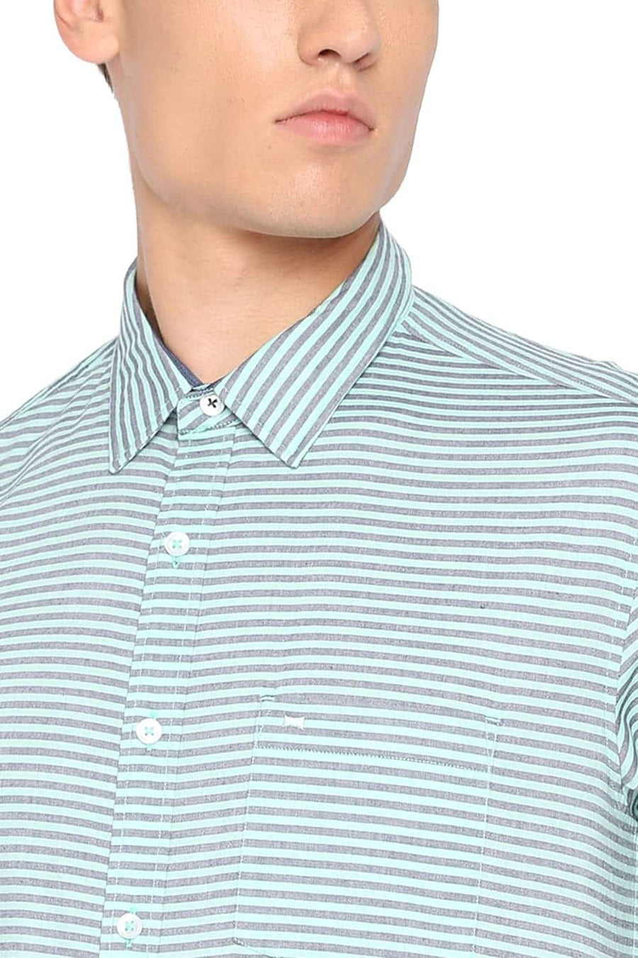 BASICS SLIM FIT MIST GREEN WEFT STRIPED SHIRT