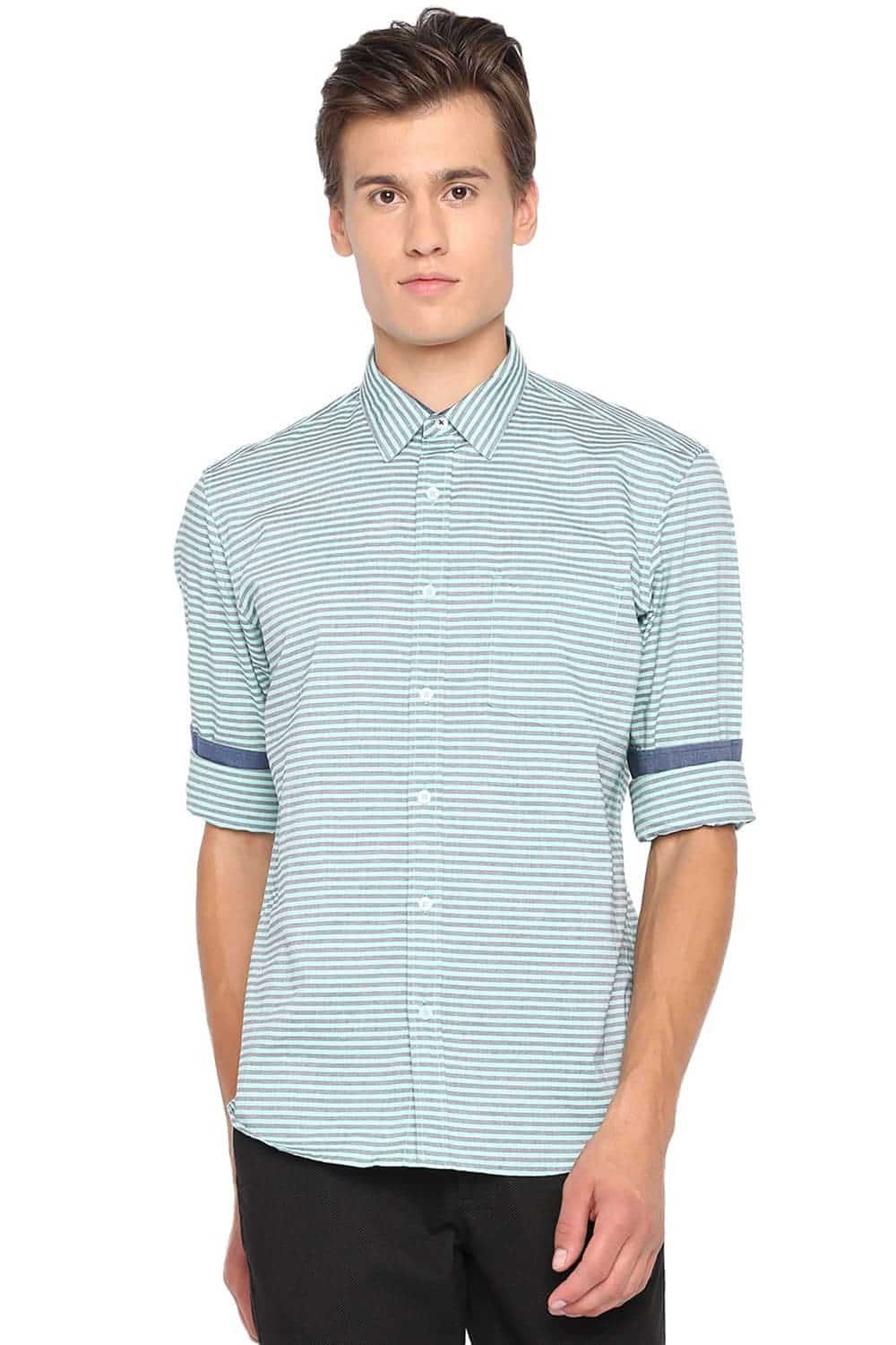 BASICS SLIM FIT WEFT STRIPED SHIRT