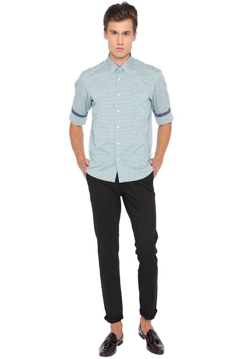 BASICS SLIM FIT WEFT STRIPED SHIRT