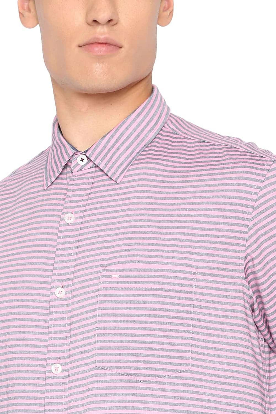 BASICS SLIM FIT QUARTZ PINK WEFT STRIPED SHIRT