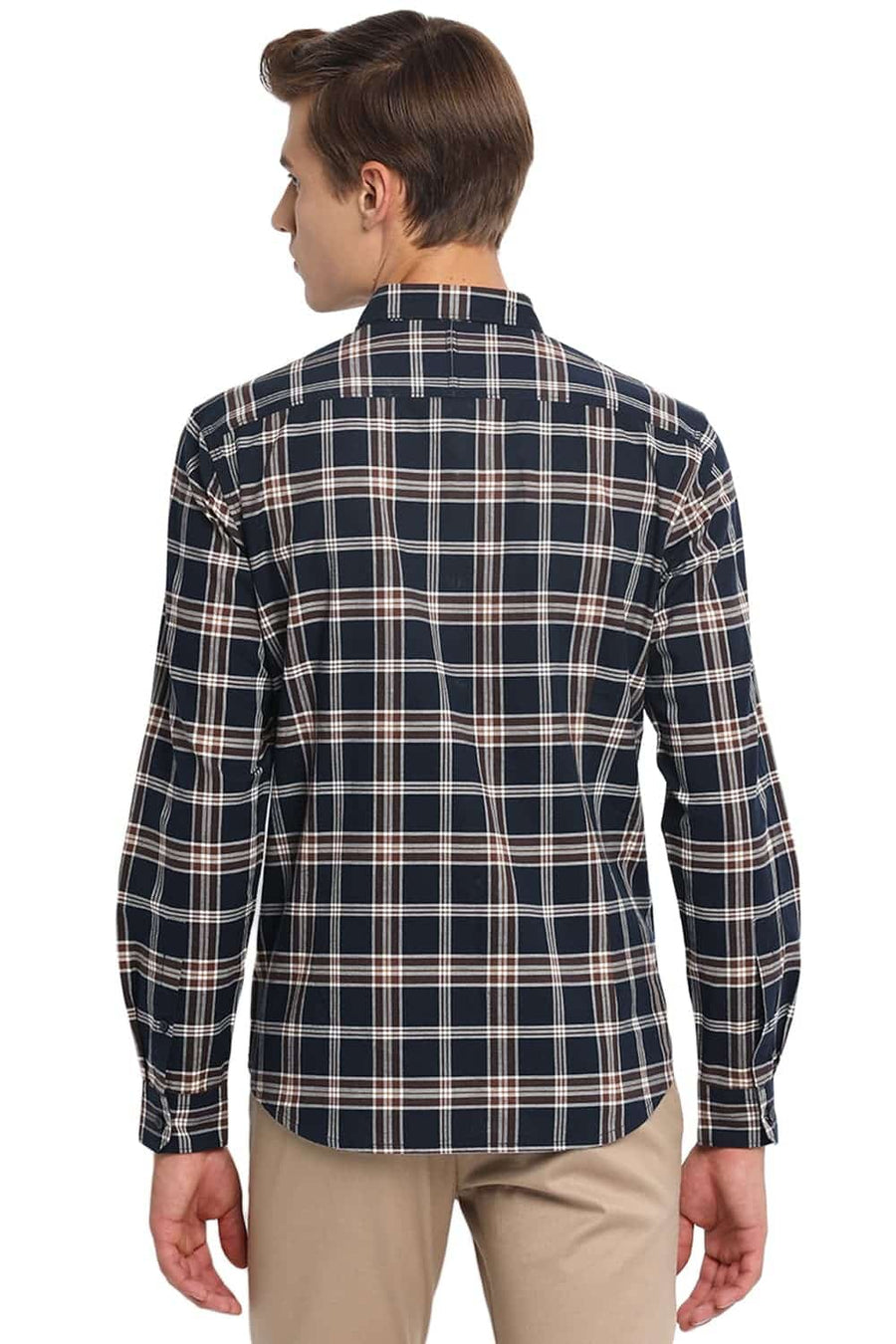 BASICS SLIM FIT ECLIPSE NAVY CHECKS SHIRT