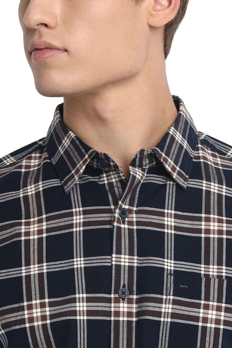 BASICS SLIM FIT ECLIPSE NAVY CHECKS SHIRT