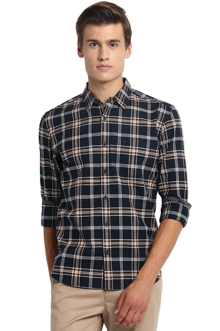 BASICS SLIM FIT ECLIPSE NAVY CHECKS SHIRT