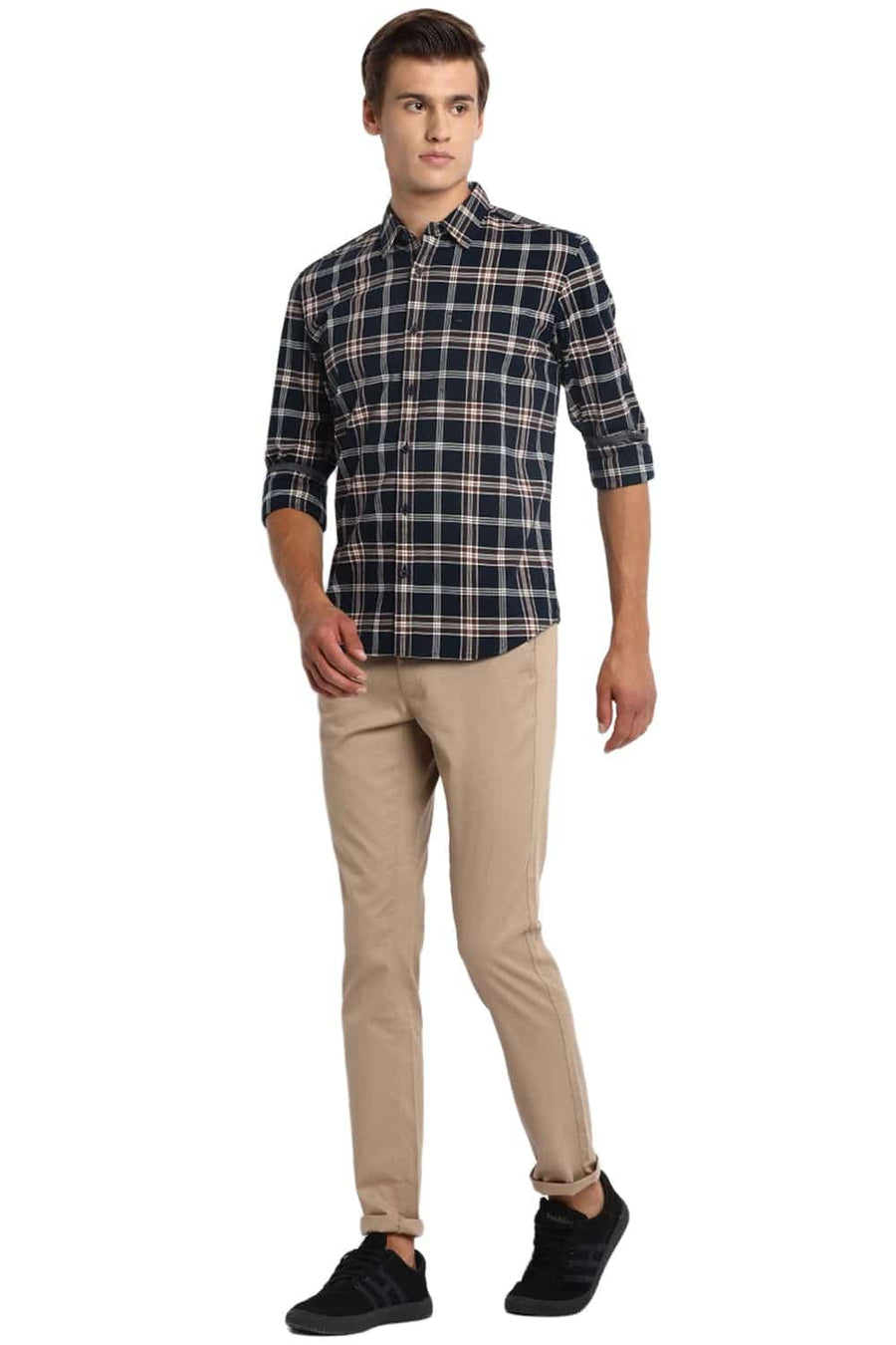 BASICS SLIM FIT ECLIPSE NAVY CHECKS SHIRT