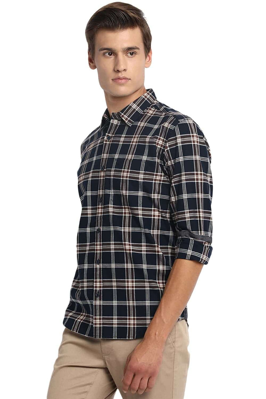 BASICS SLIM FIT ECLIPSE NAVY CHECKS SHIRT