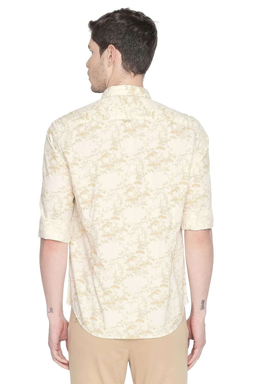 BASICS SLIM FIT JOJOBA YELLOW PRINTED SHIRT