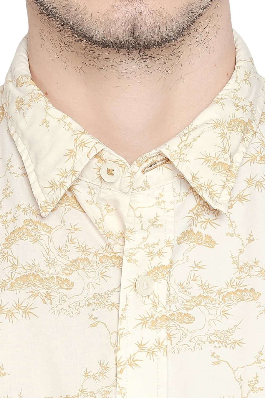 BASICS SLIM FIT JOJOBA YELLOW PRINTED SHIRT