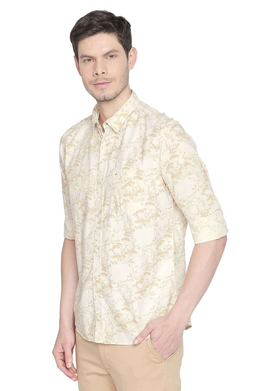 BASICS SLIM FIT JOJOBA YELLOW PRINTED SHIRT