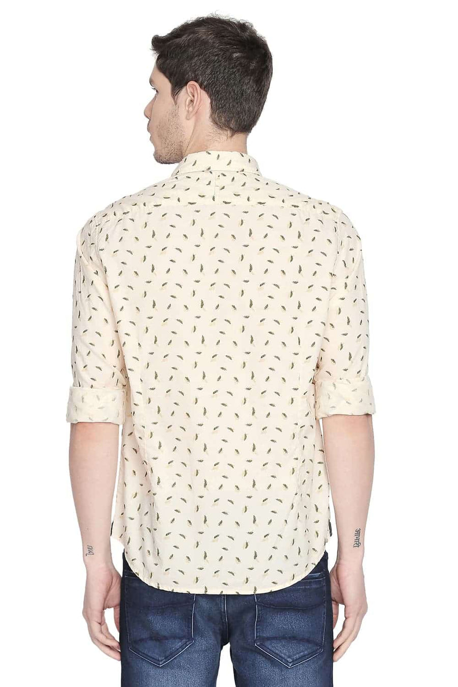 BASICS SLIM FIT DOUBLE CREAM PRINTED SHIRT