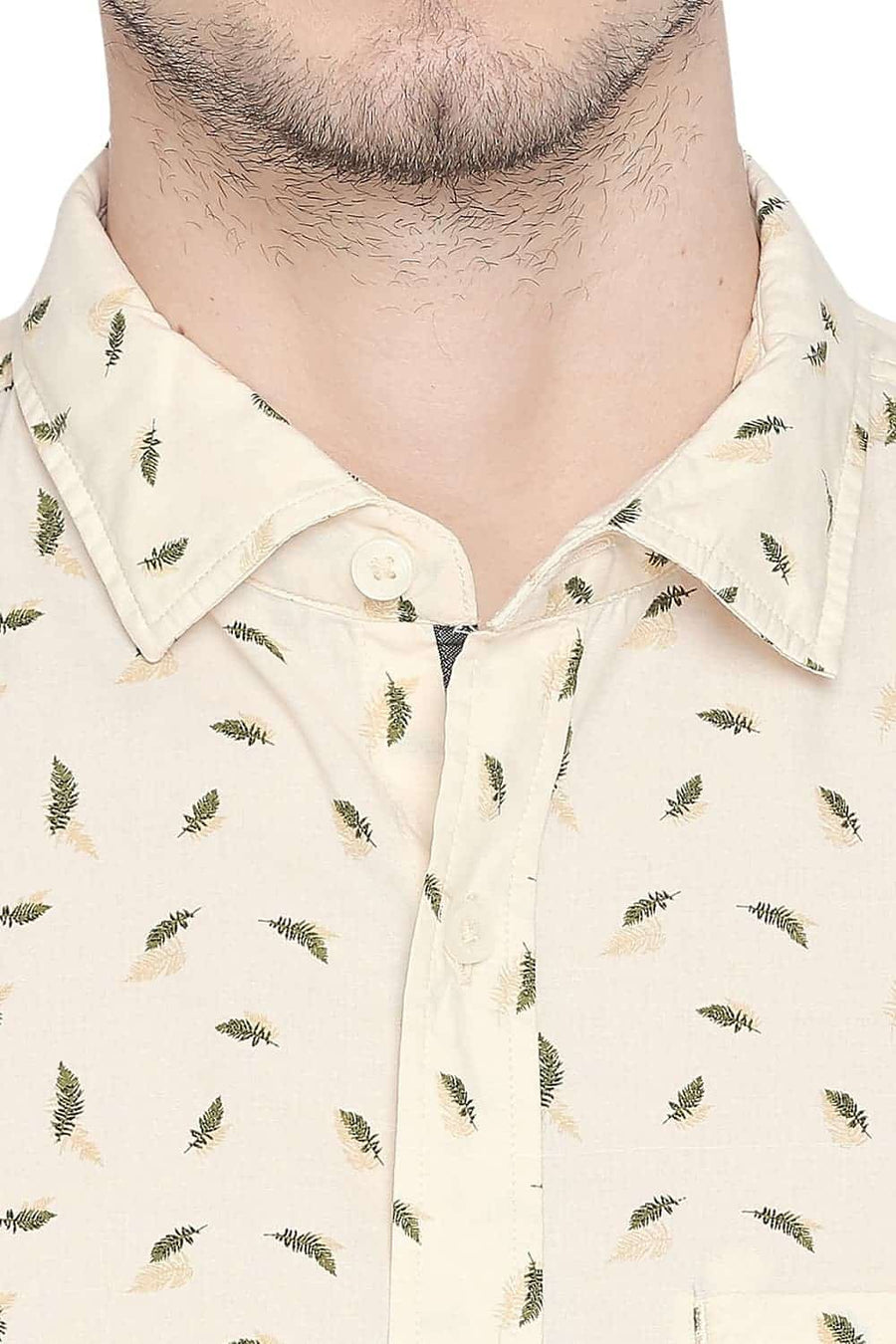 BASICS SLIM FIT DOUBLE CREAM PRINTED SHIRT
