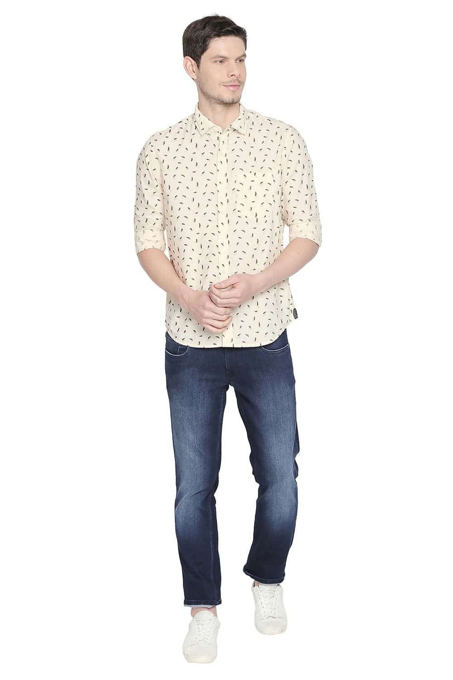 BASICS SLIM FIT DOUBLE CREAM PRINTED SHIRT