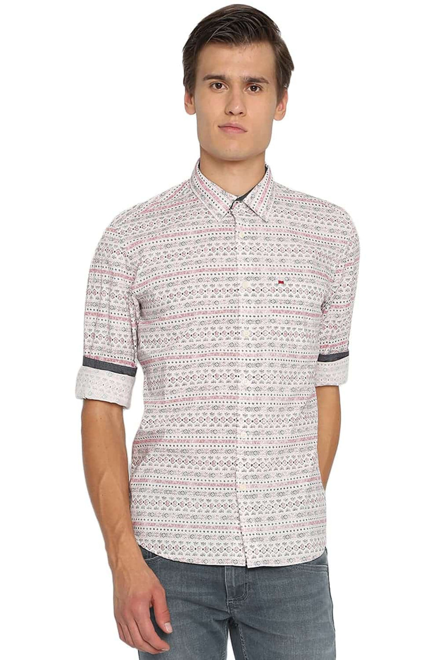 BASICS SLIM FIT ECRU PETAL PRINTED SHIRT