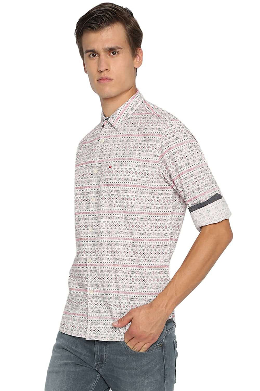 BASICS SLIM FIT ECRU PETAL PRINTED SHIRT