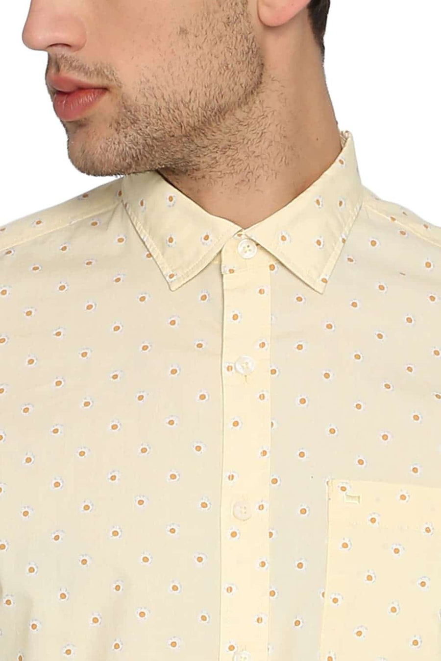BASICS SLIM FIT MELLOW YELLOW PRINTED SHIRT
