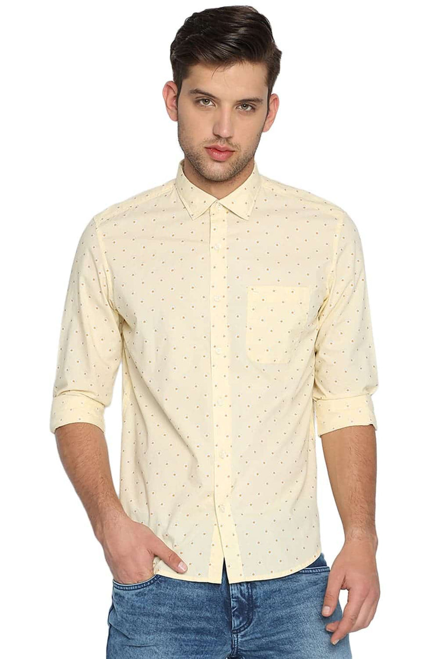 BASICS SLIM FIT MELLOW YELLOW PRINTED SHIRT